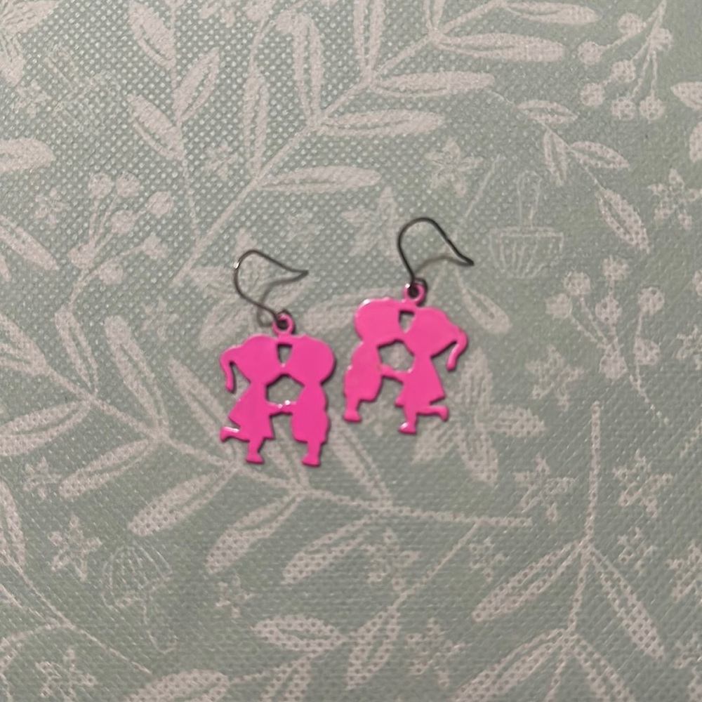 Vintage Pink Boy and Girl Kissing Earrings